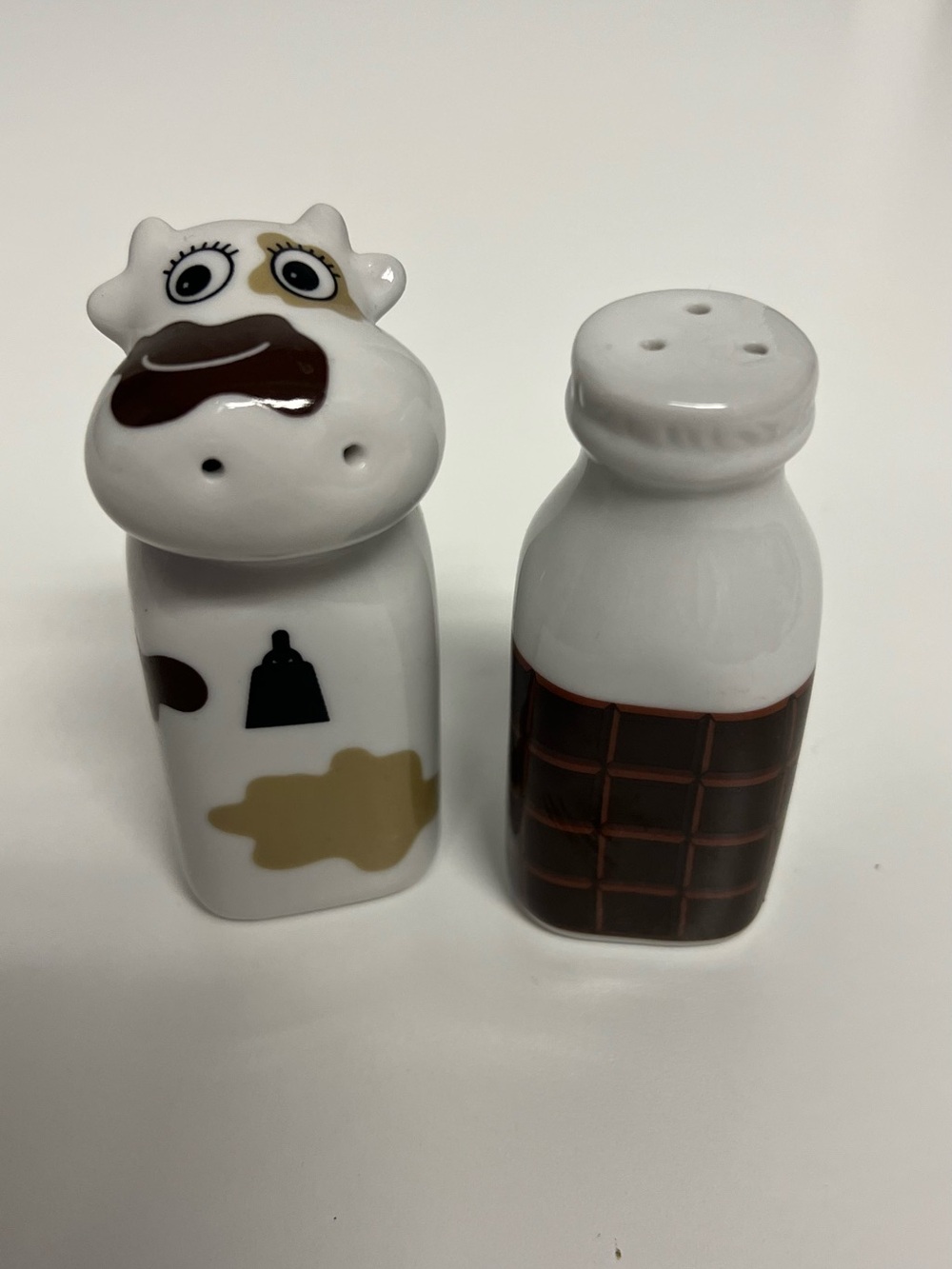 Cow and Milk Salt and Pepper Shaker Set - White, Brown, Tan